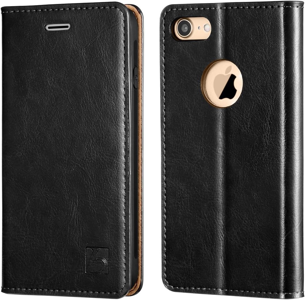 Belemay Compatible with iPhone 8 Wallet Case, Compatible with iPhone 8 Case, Genuine Cowhide Leather Flip Case Folio Cover [Durable Soft TPU Inner Case] Card Holder Slots, Kickstand, Cash Pocket, Blue