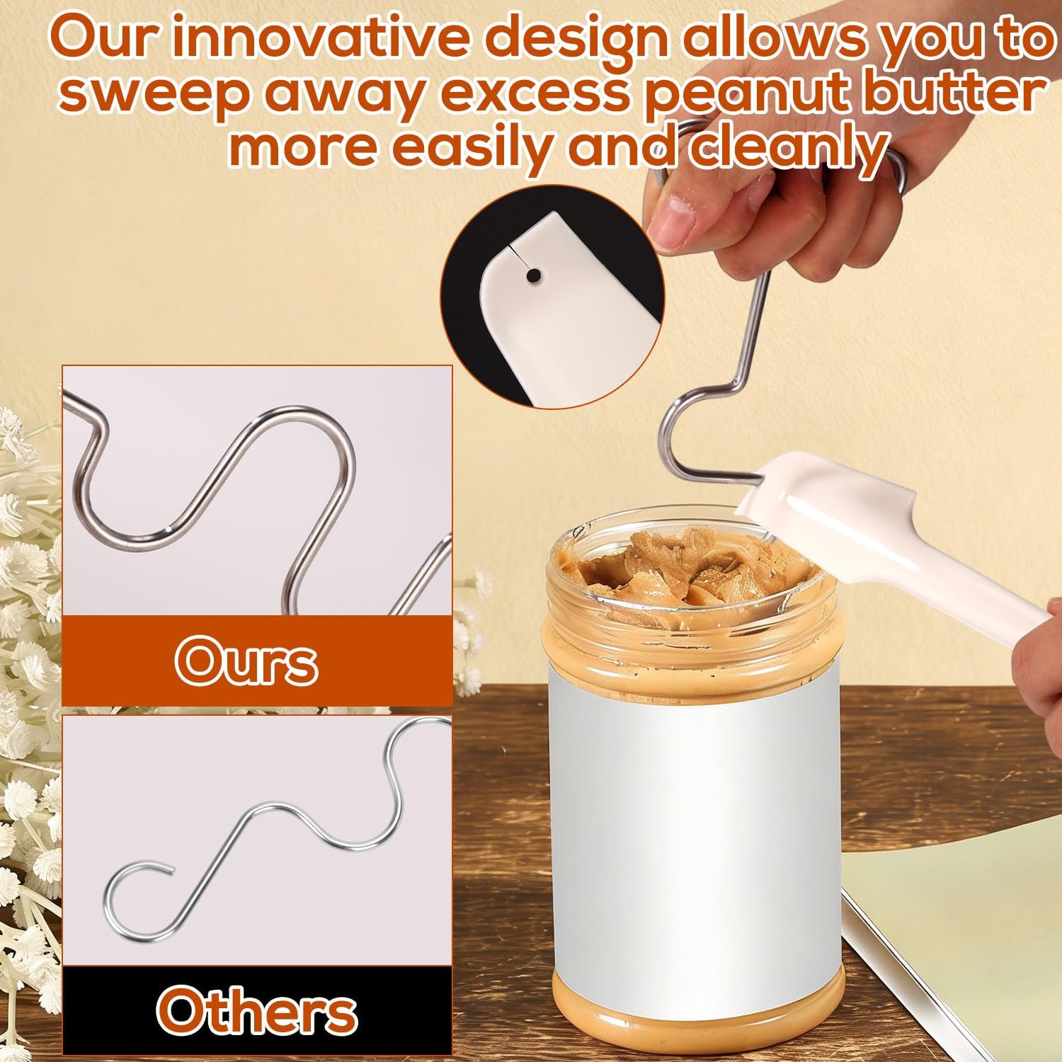 Peanut Butter Mixer and Silicone Spatula Scraper, Stainless Steel Nut Butter Stirrer with Handle Tool for Hand Mixers Drills Mixing Natural Jam and Peanut Quickly