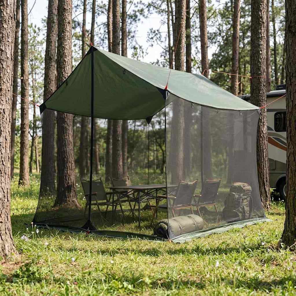 Camping-Tarp mit Mesh-Wänden 270x210x210 cm Pavillon für Garten und Camping Braun Grau Polyester-Dach Stahlrahmen Zelt mit Reißverschlusstür und Abspannseilen