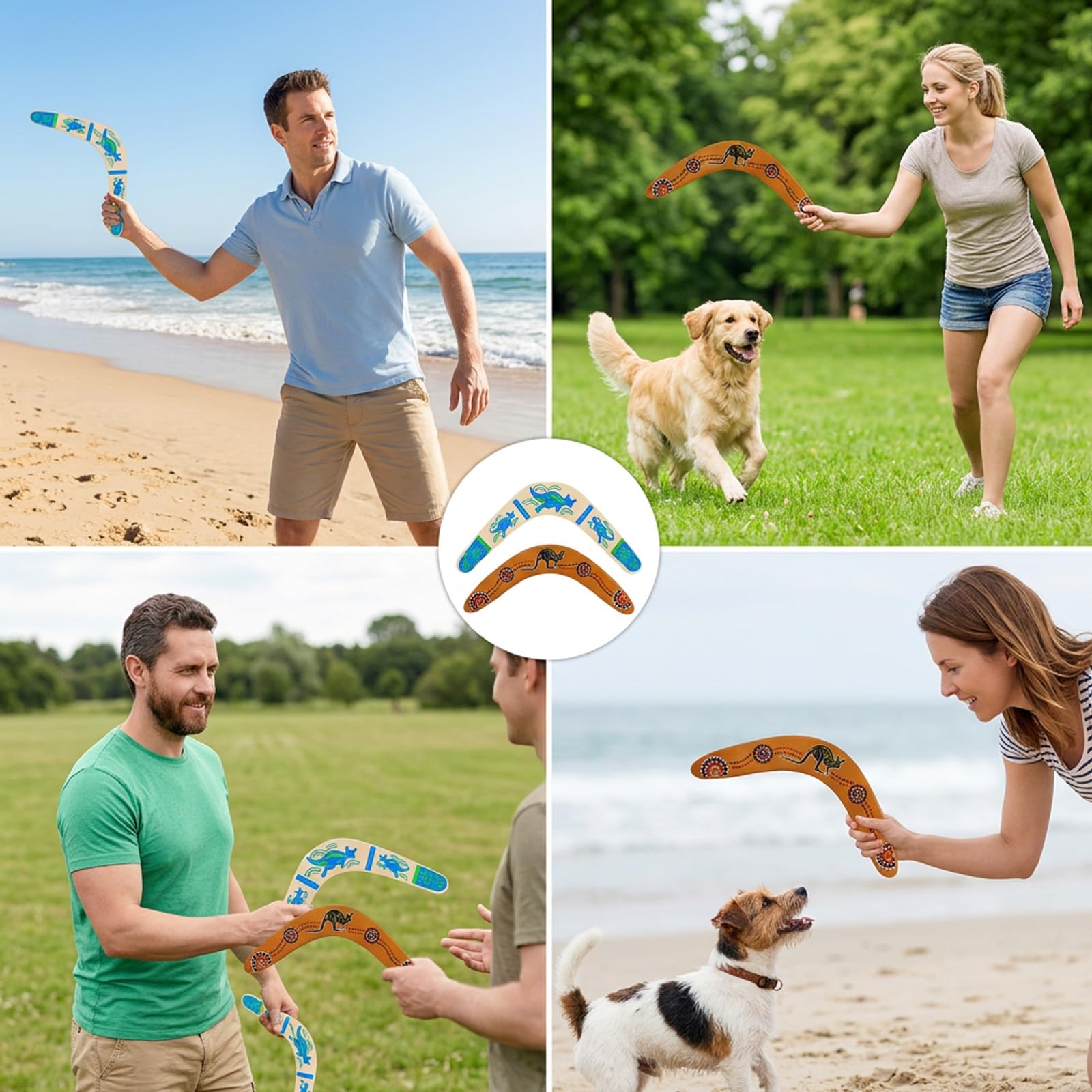 2er Set Holz-Bumerang, V-Form Massivholz Boomerang mit Känguru-Motiv, Wasserfestes Sportspielzeug für Outdoor Spiele und Familienaktivitäten