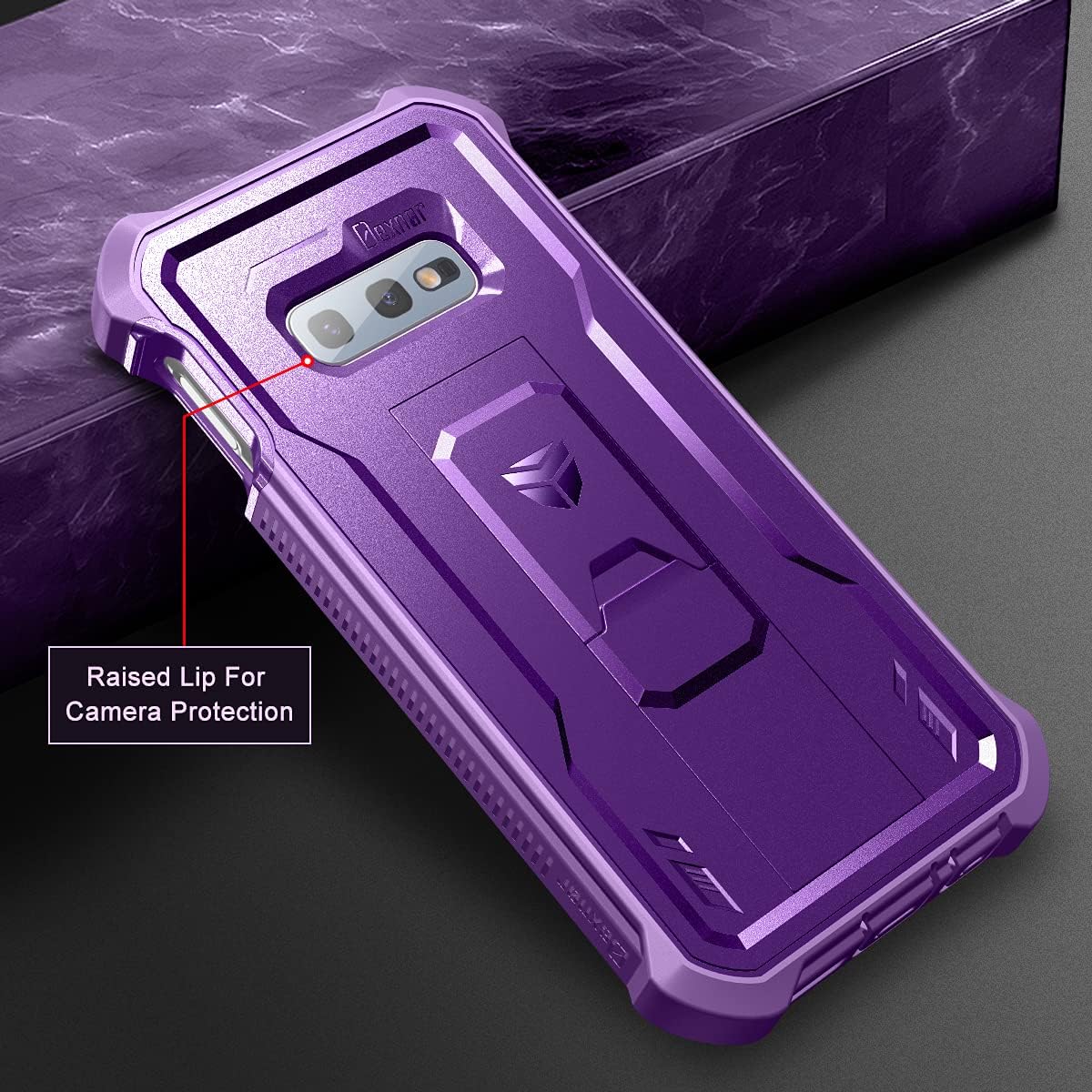 Dexnor for Samsung Galaxy S10e Case, [Built in Screen Protector and Kickstand] Heavy Duty Military Grade Protection Shockproof Protective Cover for Samsung Galaxy S10e Purple