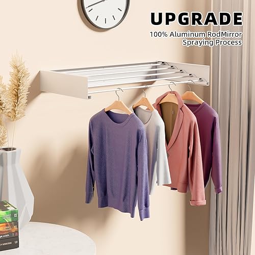 Miniatura 4 de Estante de secado de ropa plegable para montar en la pared, 31.5 pulgadas de ancho que ahorra espacio, con 5 varillas de aluminio, espacio de secado