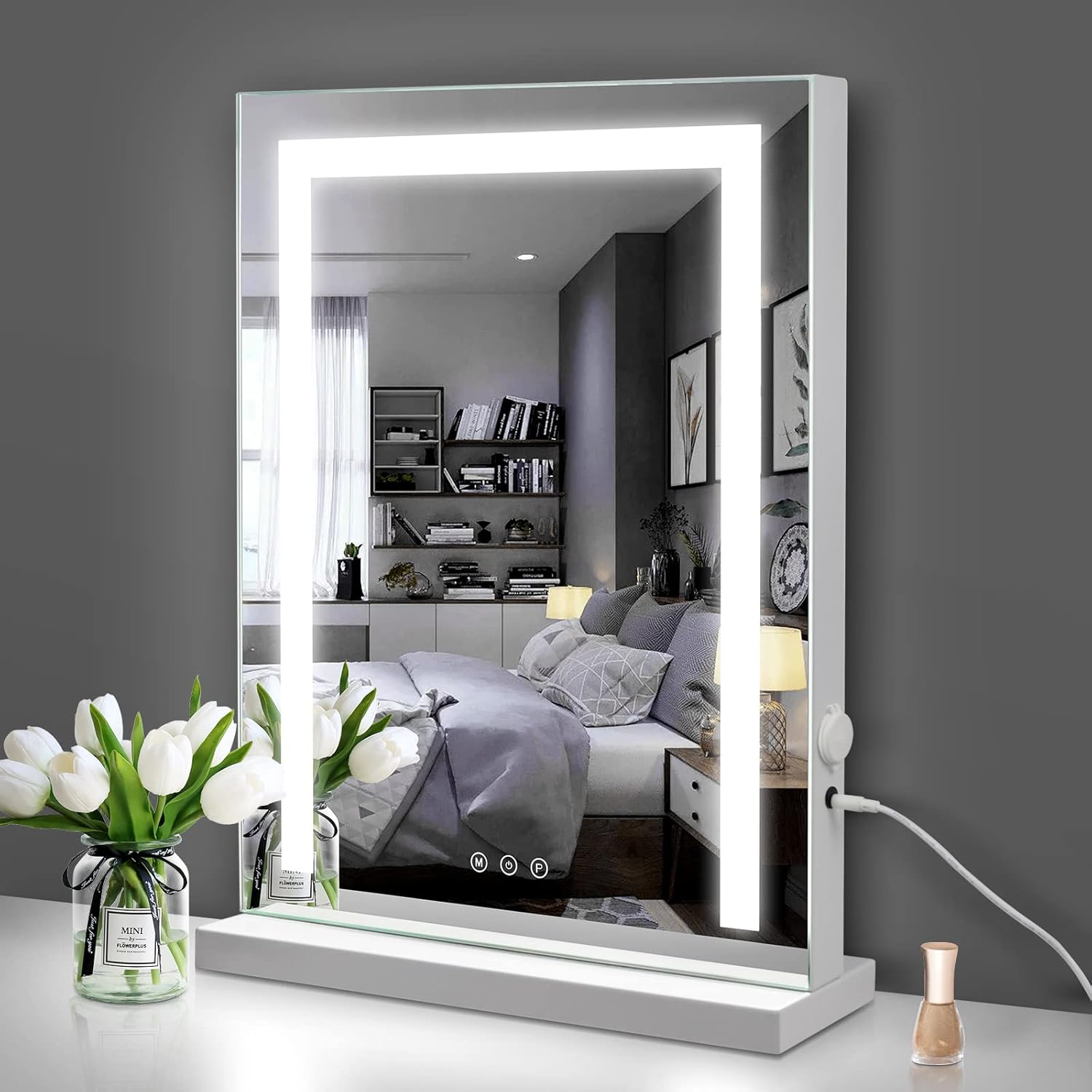 Meidom Hollywood Mirror with Lights 43 x 61 cm, USB Charging Port, 3 Color Temperature Dimmable