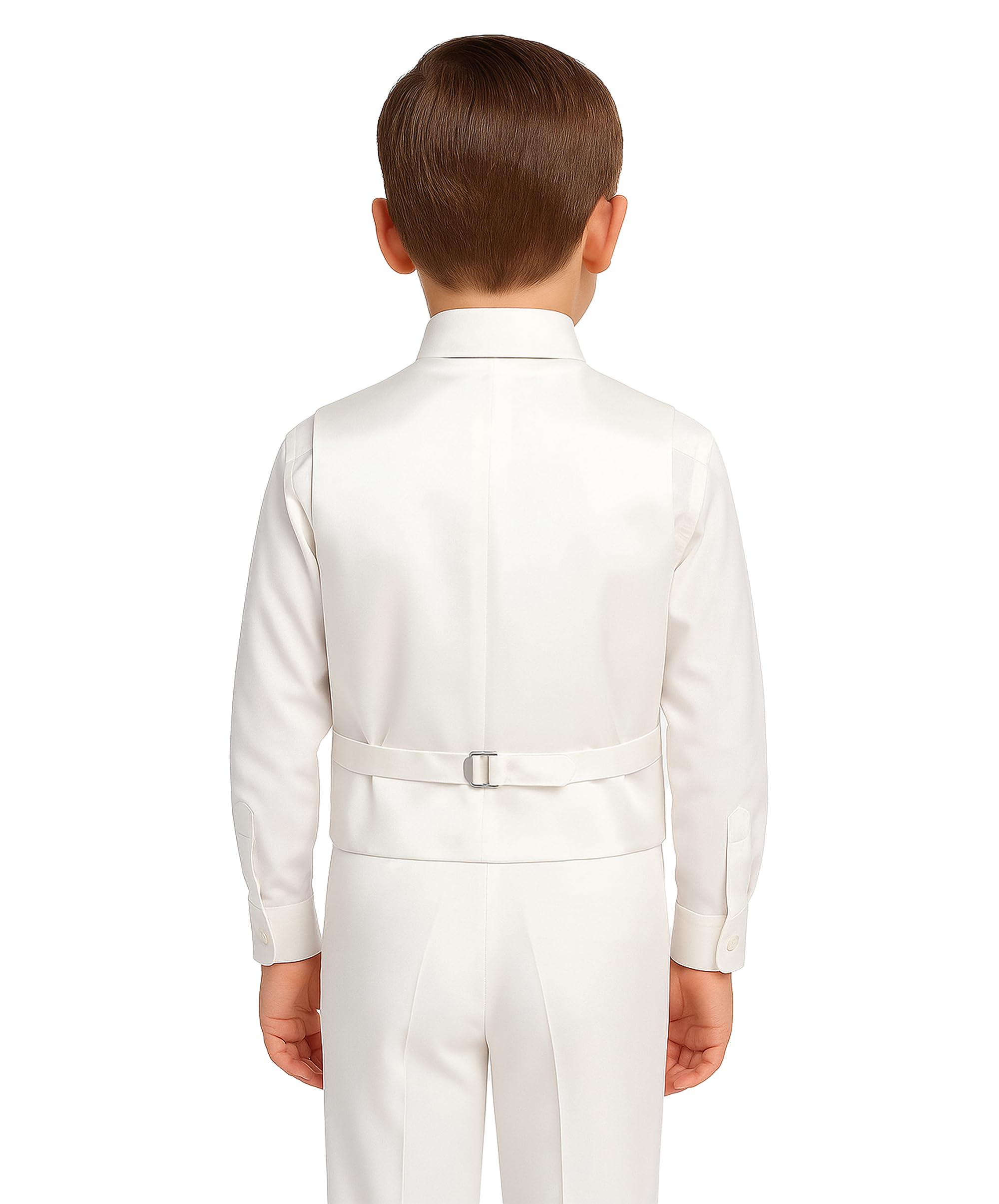 Costume Luxueux 5 pièces Ivoire pour garçon avec Gilet croisé - Ensemble de baptême de Communion Coupe Slim, 1 à 16 Ans