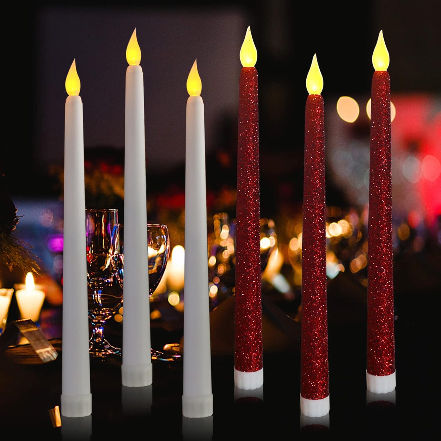 Acmee 6PCS LED Flameless Taper Candles with Remote + 6PCS