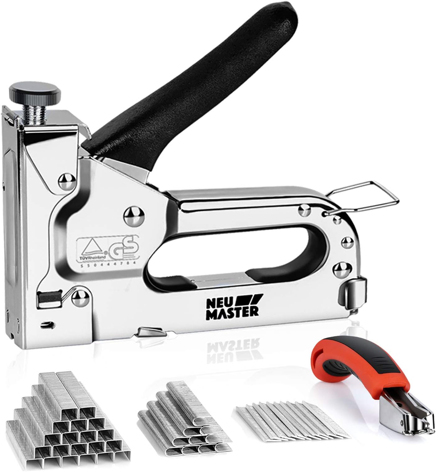 NEU MASTER Staple Gun , 3 in 1 Heavy Duty Staple Gun with Stapler Remover and 2000Pcs Staples, Manual Staple Gun for Upholstery, Fixing Material, Decoration, Carpentry, Furniture
