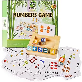Panda Brothers Number Blocks Toys for Kids - Wooden Montessori Toys for 3 4 5 Year Old Kids, Kindergarten Learning Activities with 54 Math Flash Cards, 8 Number Blocks Toys Counting Toys Math Blocks