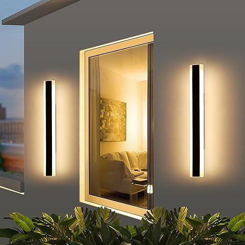 Miniatura 9 de Mikeru Paquete de 2 apliques de pared LED modernos para exteriores, luces de pared de 18 W para casa, 3000 K, luz de montaje en pared exterior negra
