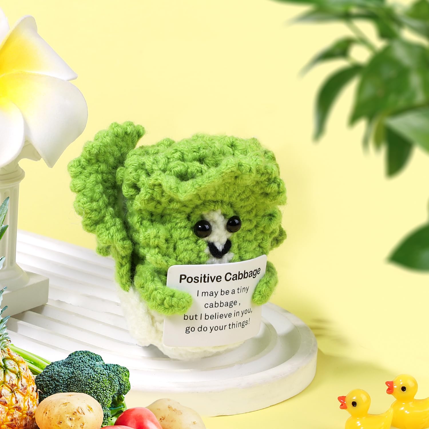 Poupée Champignon Positif En Laine Tricotée 10cm - Cadeau Encouragement Avec Carte Inspirante