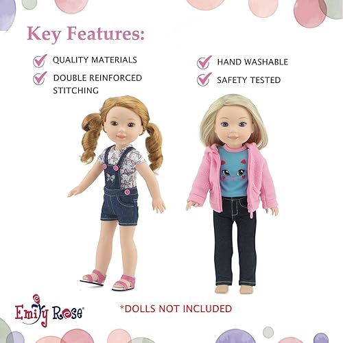 Miniatura 4 de Emily Rose Ropa de muñeca de 14 pulgadas, conjunto de 3 piezas de pantalones cortos de mezclilla con sandalias con muñeca de 14 pulgadas, 3 piezas