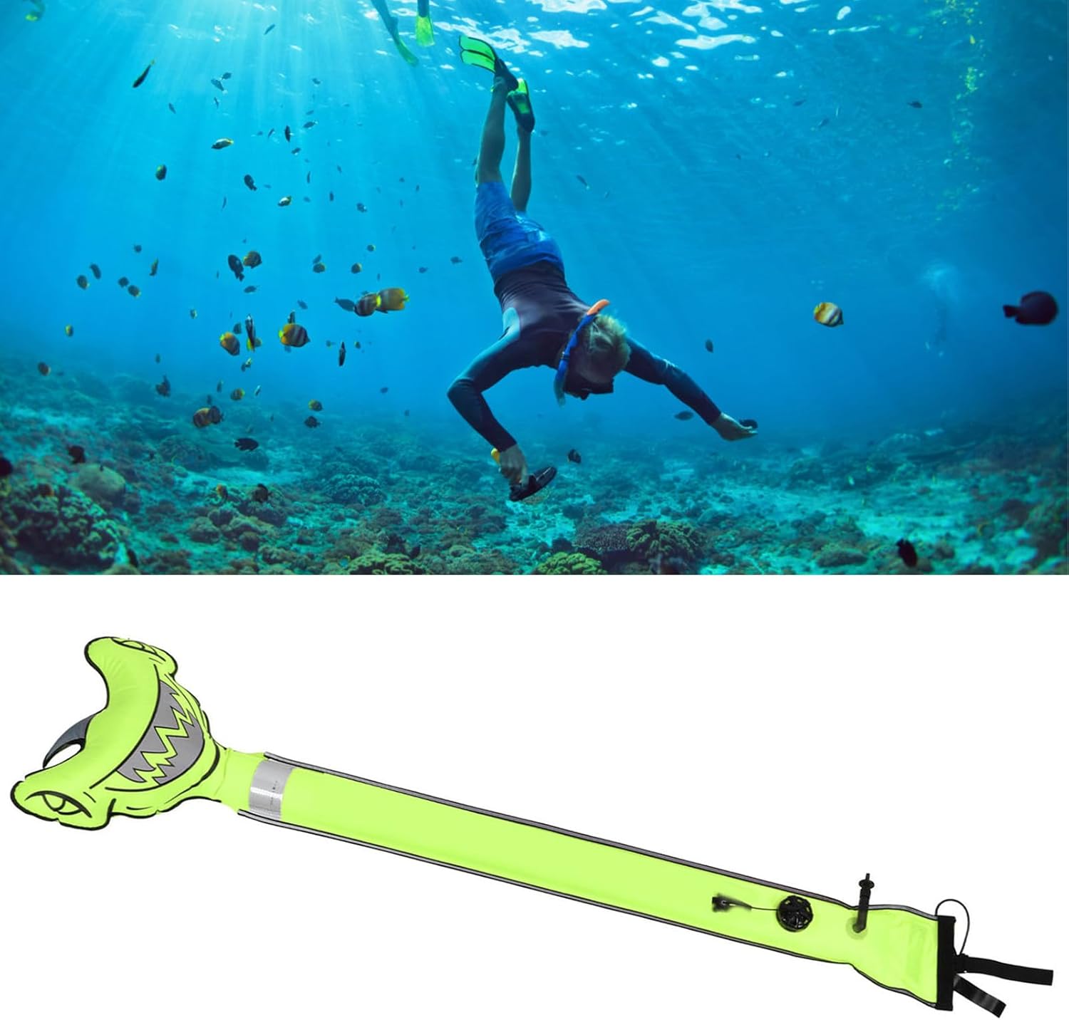59.1in Diving Surface Marker Buoy, High Visibility Nylon Inflatable Safety Tube, Signaling Marker Buoy Tube for Safe Diving, Snorkeling, Spear Fishing
