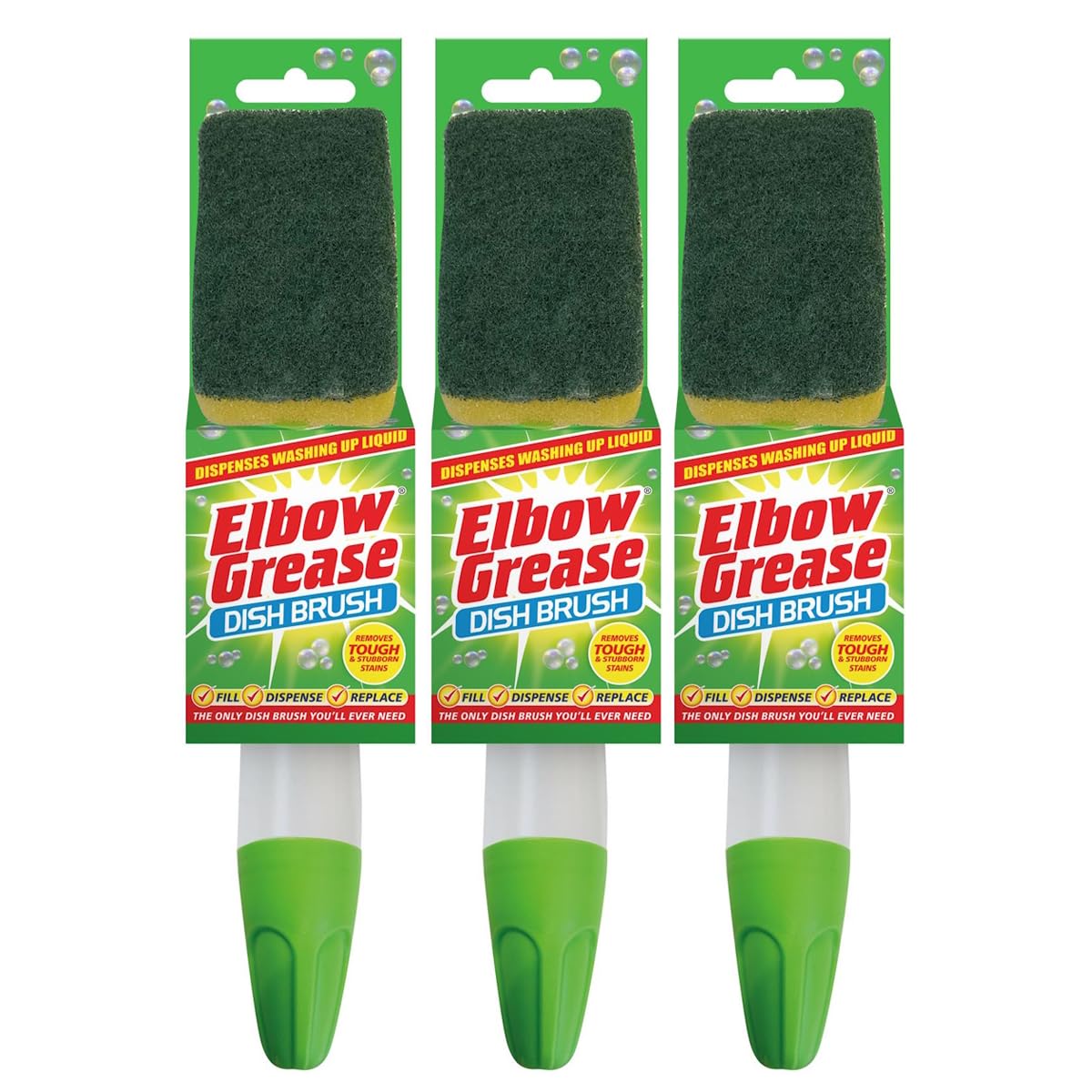 Elbow Grease Washing Up Brushes with Heavy Duty Sponge | Pack of 3