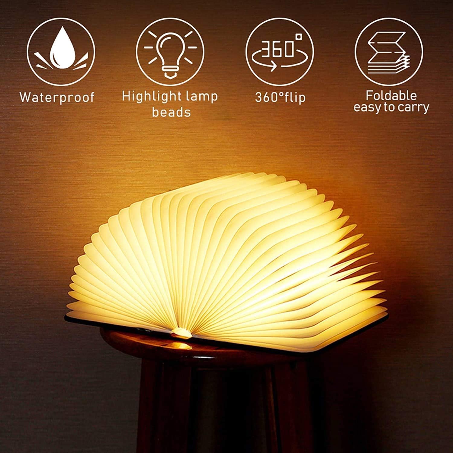 Lampada da lettura a LED, lampada da libro pieghevole, illuminazione d'atmosfera bianca calda ricaricabile tramite USB, lampada da scrivania, luce notturna, lampada da comodino per la decorazione