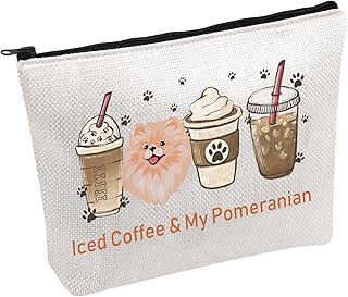 PWHAOO Pomeranian Dog Cosmetic Bag Iced Coffee My Pomeranian Makeup Bag Pomeranian Owner Gift Pomeranian Lover Gift, My Pomeranian B