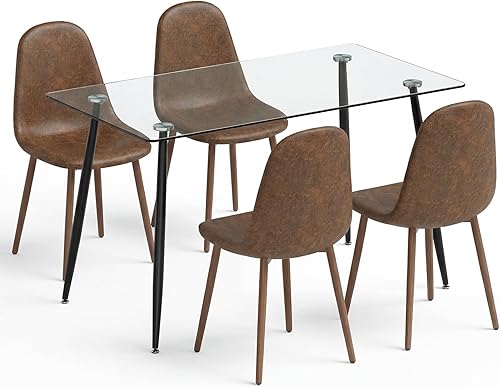 Miniatura 7 de Tangkula Juego de 4 mesas de comedor para 4, mesa y sillas de cocina modernas, mesa y sillas de cristal para sala de estar pequeña, cocina