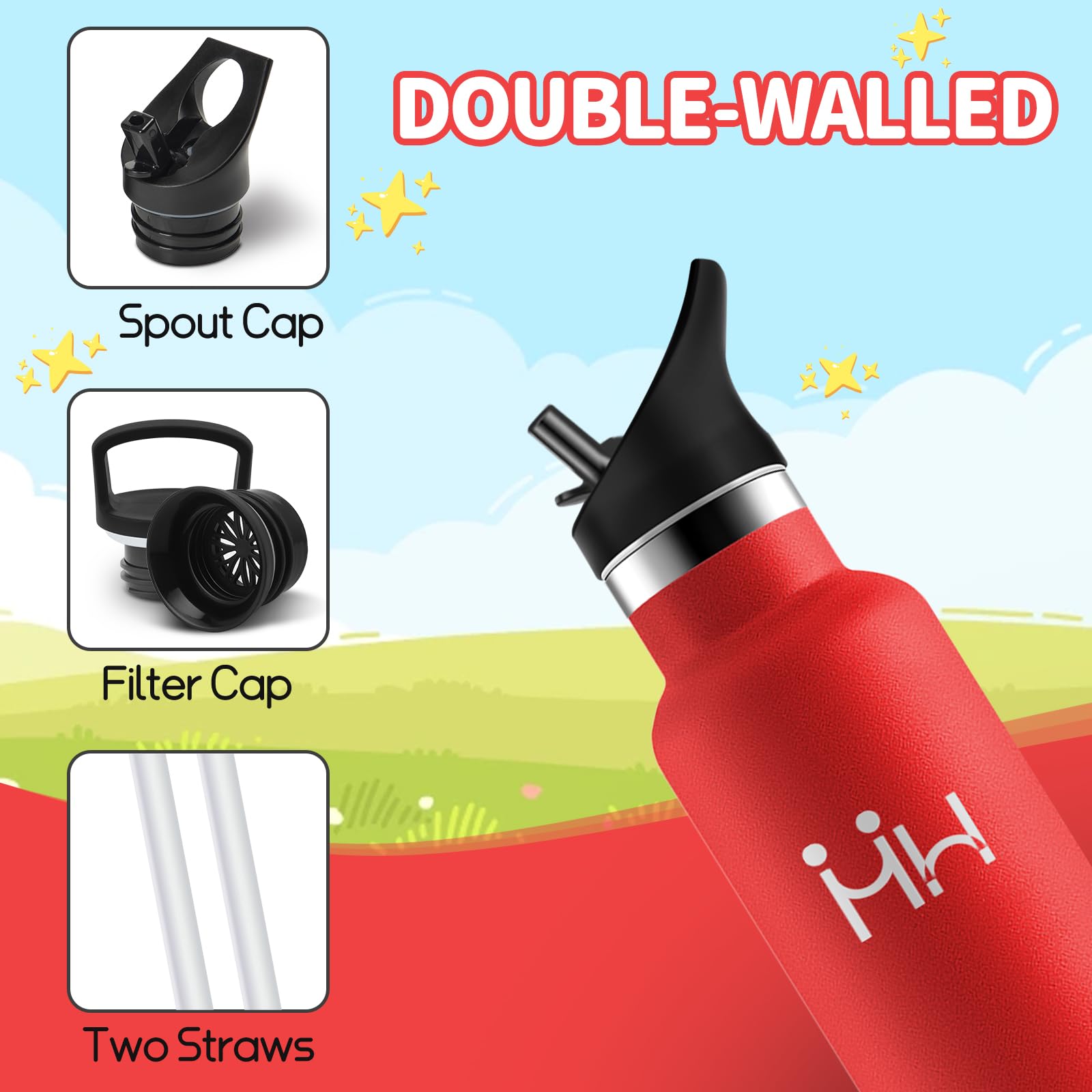 HoneyHolly Borraccia Termica Bambini 500ML, Senza BPA, Bottiglia Termica, Acciaio Inossidabile 18/8, Borraccia Con Cannuccia, A Prova Di Perdite, Borracce Per Scuola, Sport, Ufficio