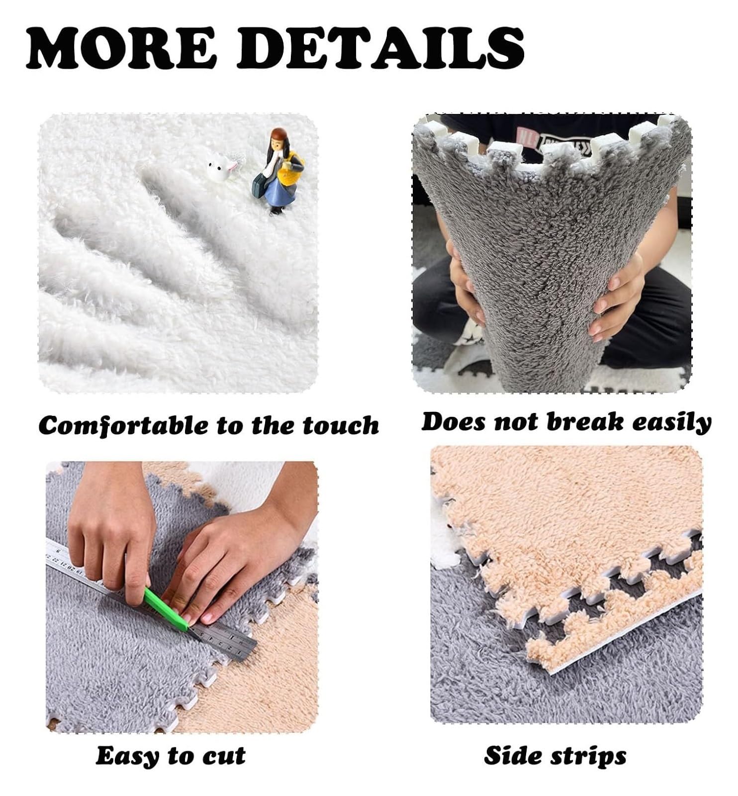 Puszysty, pluszowy dywanik-puzzle z pianki, 5 szt. Kwadratowych, blokujących się puszystych płytek dywanowych(Pink+gray)