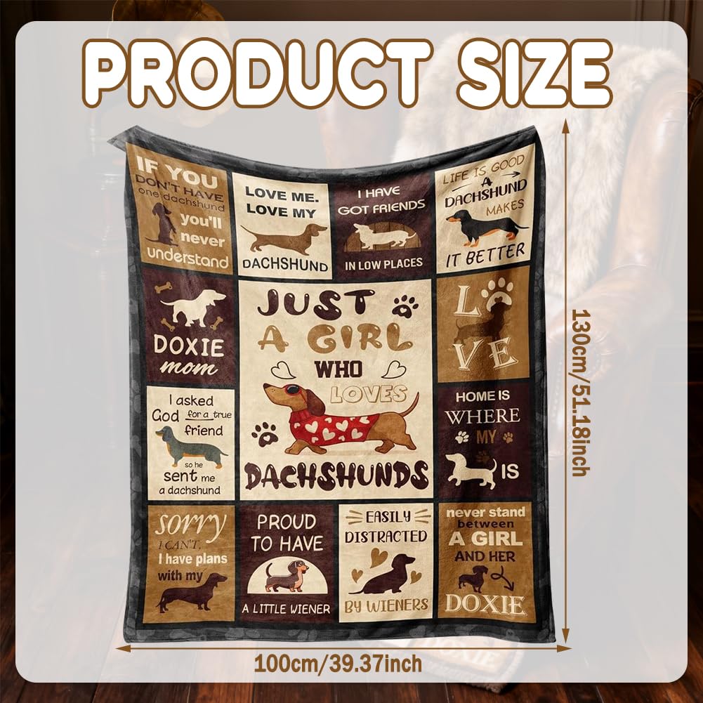 Cadeau Teckel, Cadeau pour Les Amateurs de Teckels, Douce et Confortable en Flanelle Lavable pour la Maison Le Bureau la Chambre Le Lit Le Canapé la Chaise Cadeau 130 x 100 cm