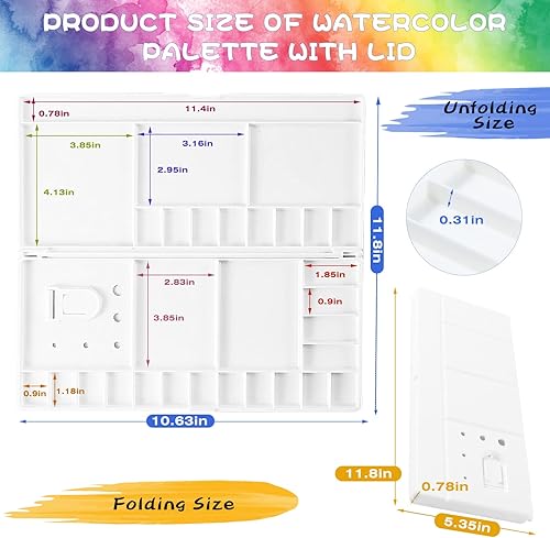 Miniatura 3 de Junreox Paleta de acuarela, paleta de acuarela grande con 24 pozos y 5 áreas de mezcla, paleta de pintura premium con tapa, bandeja de pintura
