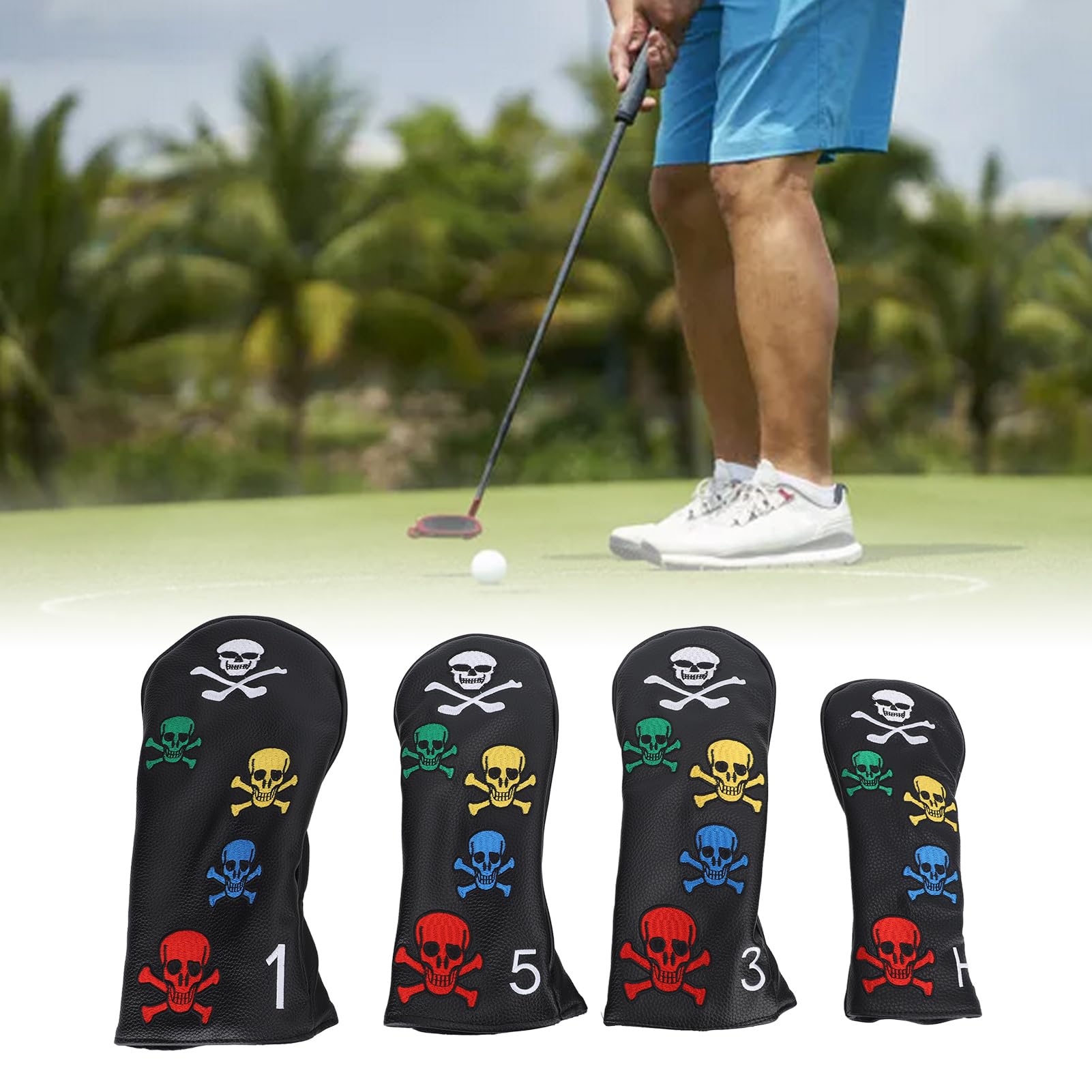 Golf-Schlägerkopfhülle, 4 Stück, Totenkopf-Skelett, Golfschläger-Schlägerhauben, Golf-Putter-Abdeckung, Schutz Für Hölzer, Eisen, Stangen
