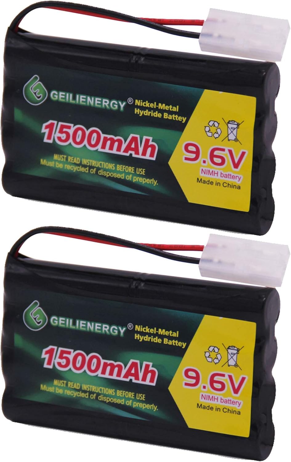 9.6V 1500mAh NiMH High Capacity Rechargeable RC Battery with Standard Tamiya Connector for RC Car Boats Robots and OTC Genisys 239180 & EVO Scan Scanner(2 Pack)