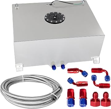 20 Gallon 80L Fuel Cell Polished with Cap/Level Sender/12FT Oil Feed Line Silver