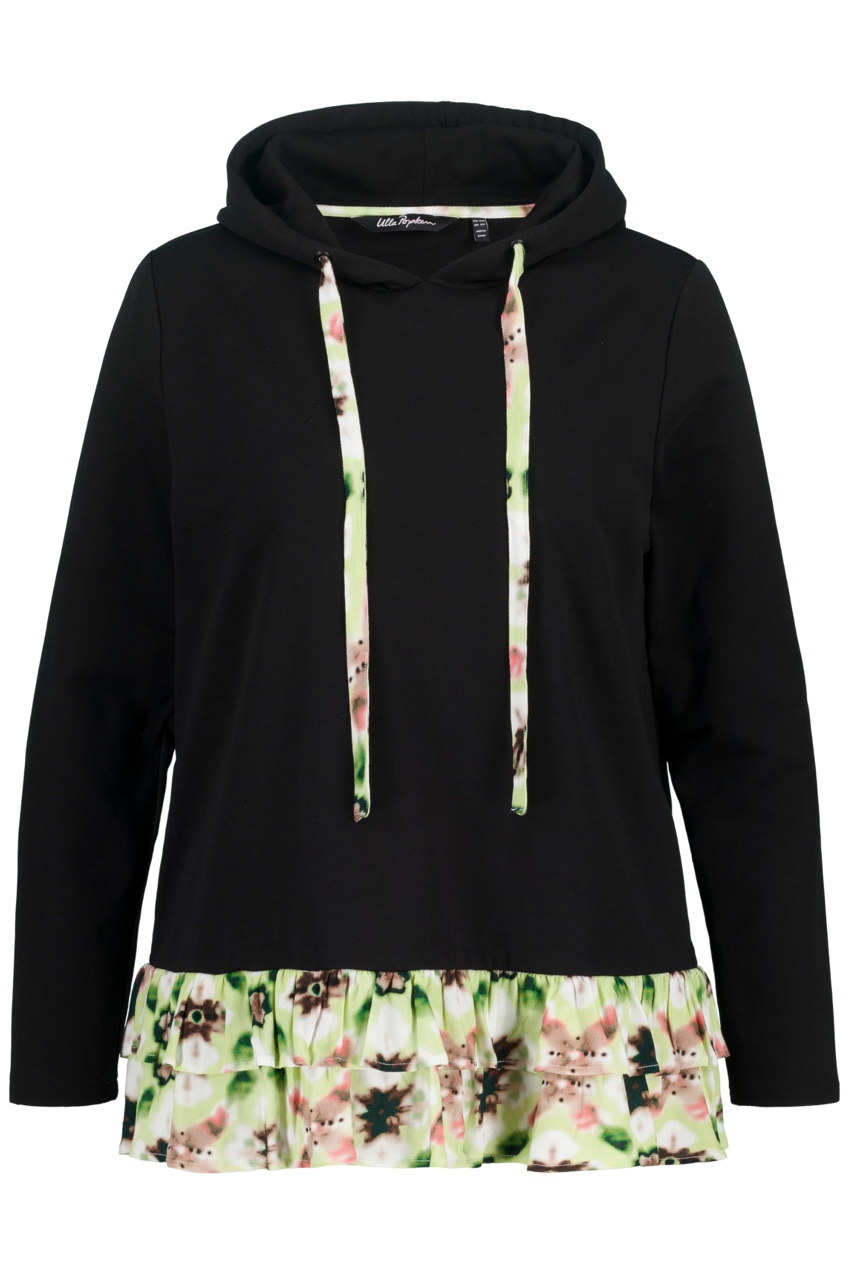 Ulla Popken Maglia dal Taglio Svasato con Effetto a più Strati, Cappuccio e Maniche Lunghe 812569