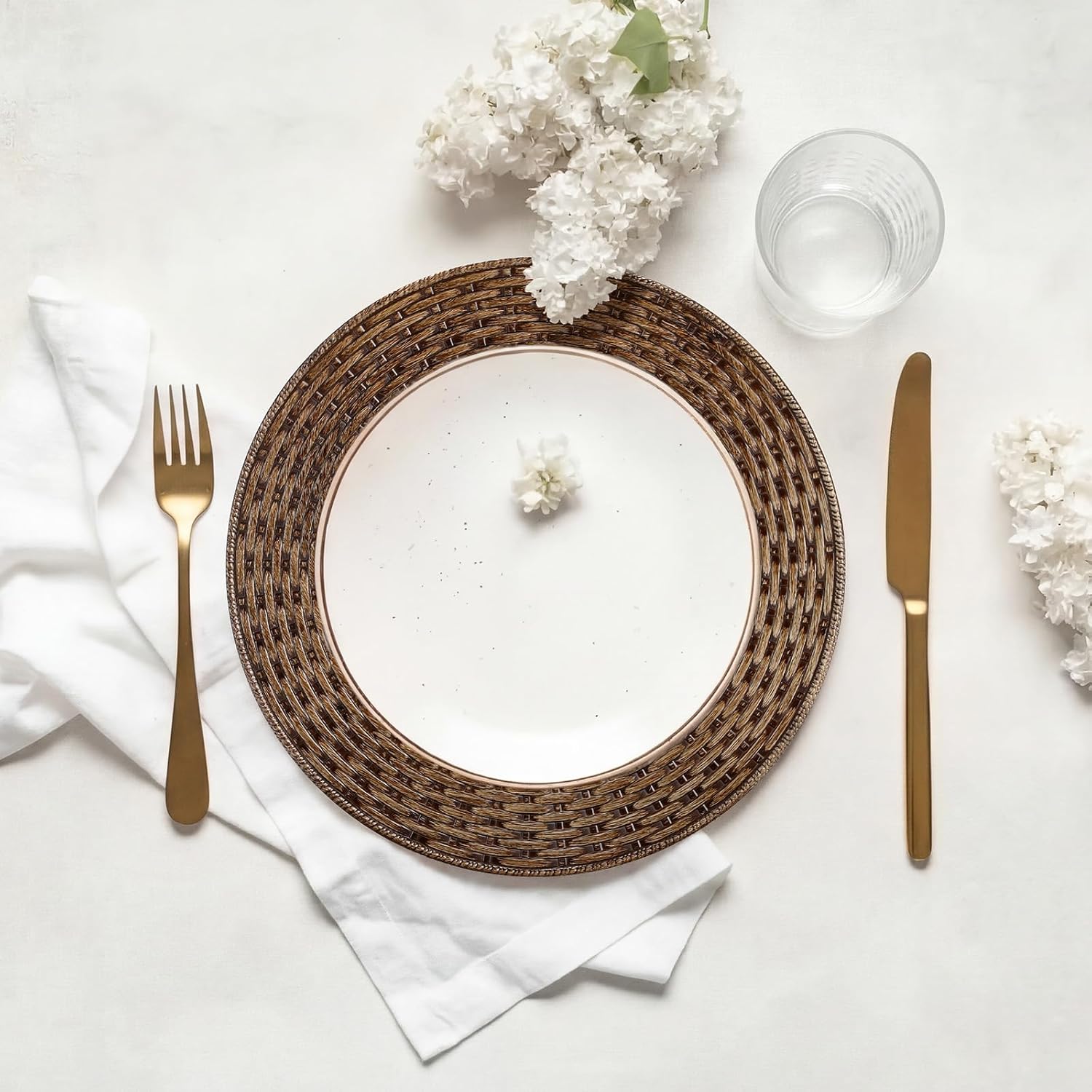 Novabright 12 Set Faux Rattan Charger Plates 13" Table Chargers for Dinner Plates Round Brown Plate Placemats Plastic Charger for Table Setting Party Wedding Decoration
