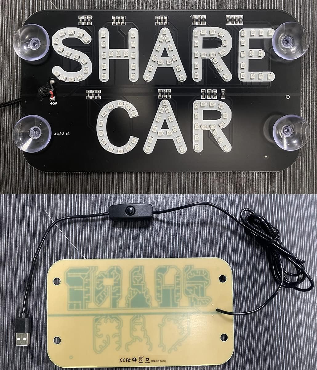 LED Car Sign Decor - Flashing Decal Stickers With Suction Cups for Window, USB Interface Light With Hook - Red