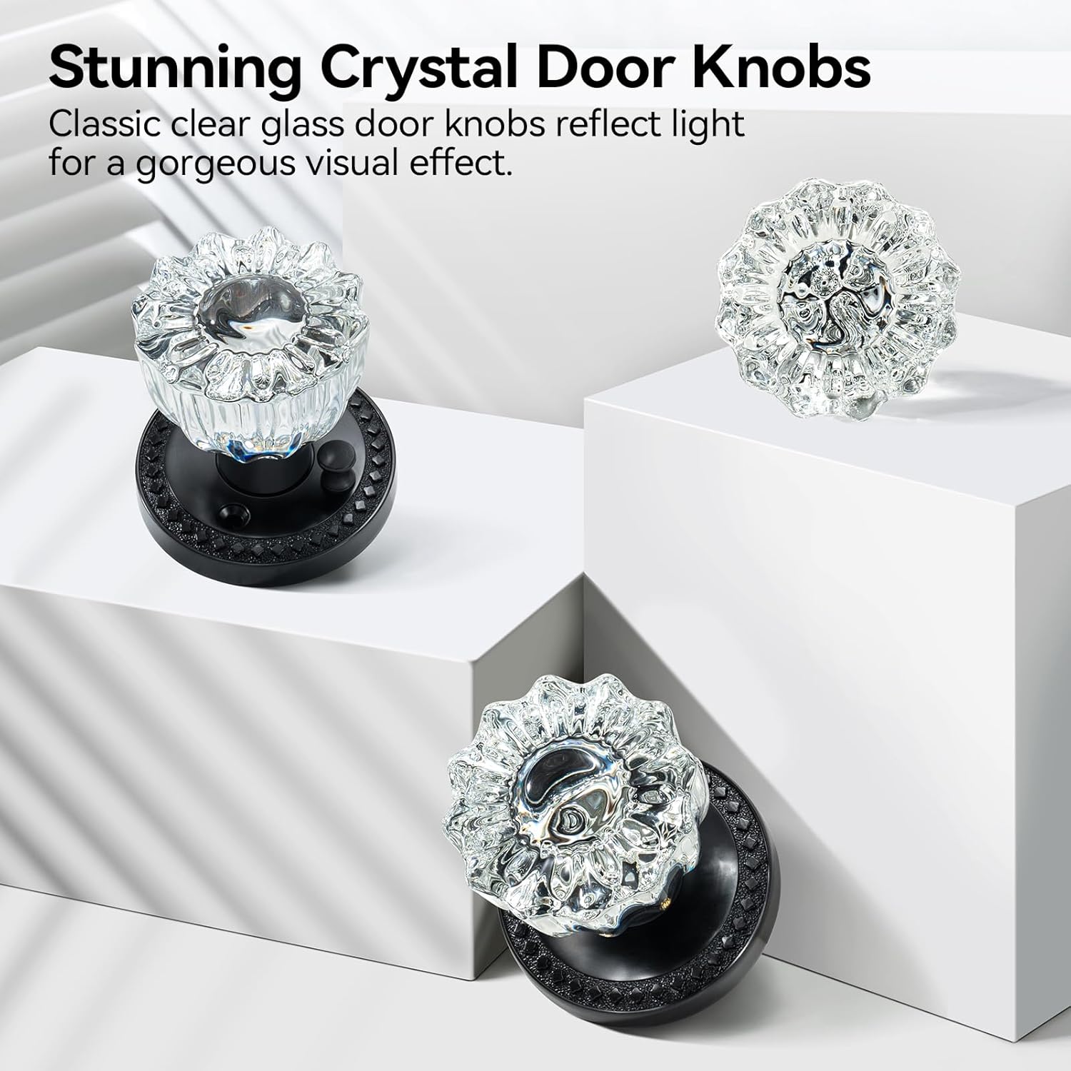 Vintage Glass Door Knobs, 5 Pack Black Knobs with Lock for Privacy Use, Crystal Interior for Bathroom Bedroom