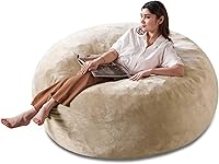 Vista 31 de Puf de 3 pies, puf con relleno, espuma viscoelástica altamente resistente, puf redondo de felpa, mueble para sala moderna, silla de lectura de ocio