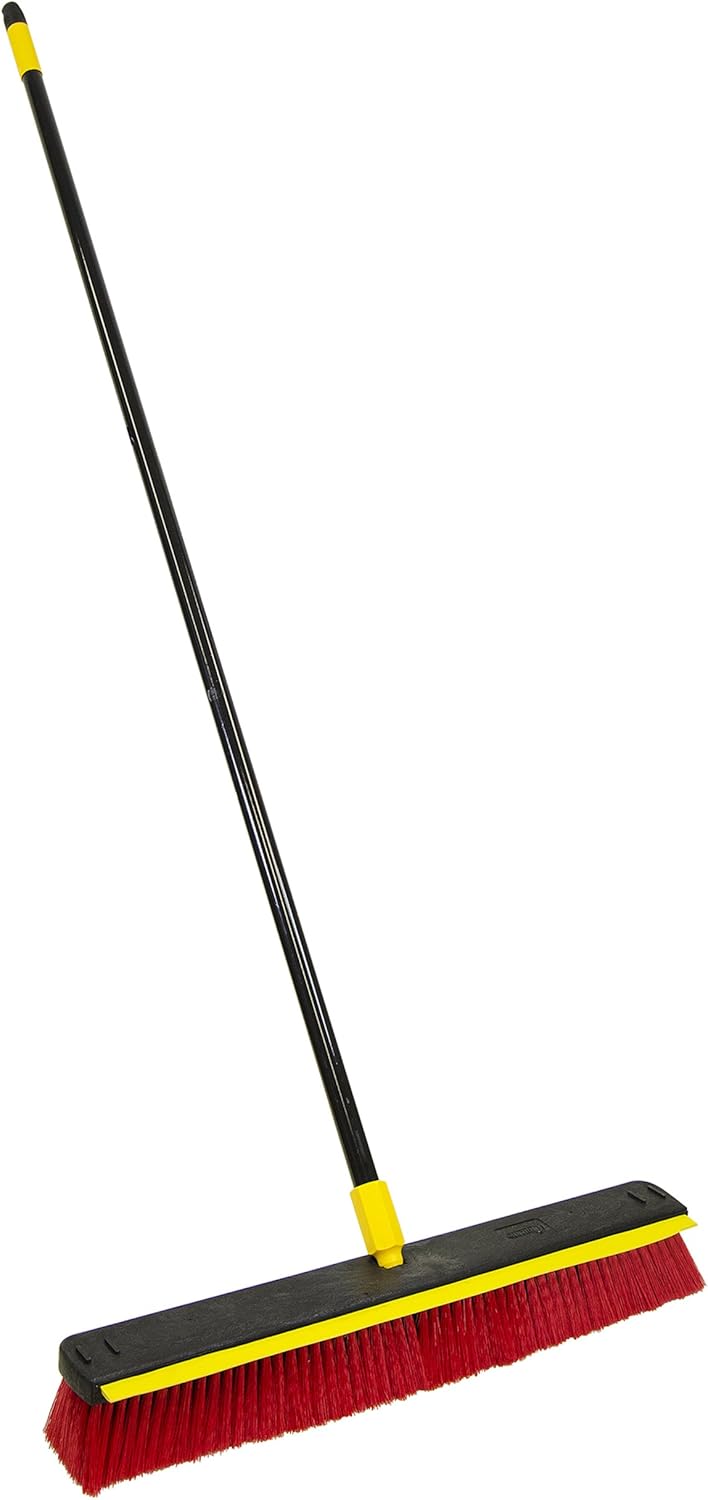 Quickie Bulldozer 24-Inch Multi-Surface Push Broom, Size: 60 Wood Handle with Swivel Hang-up Feature. 15/16-inch Diameter Handle, Green - with Scraper : Health & Household