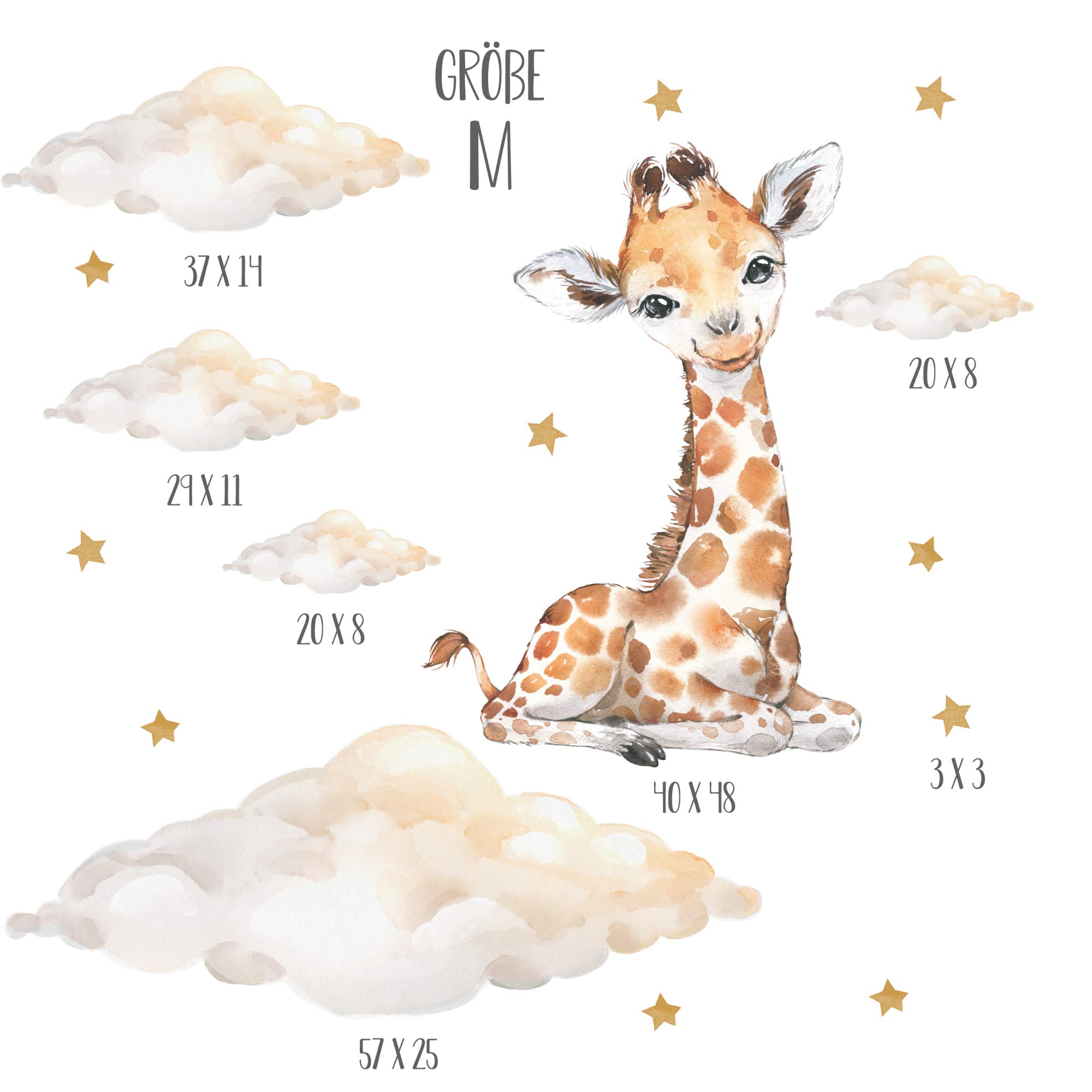 Pandawal Safari Animals on Clouds with Stars Wall Sticker (M, Giraffe) - Image 3