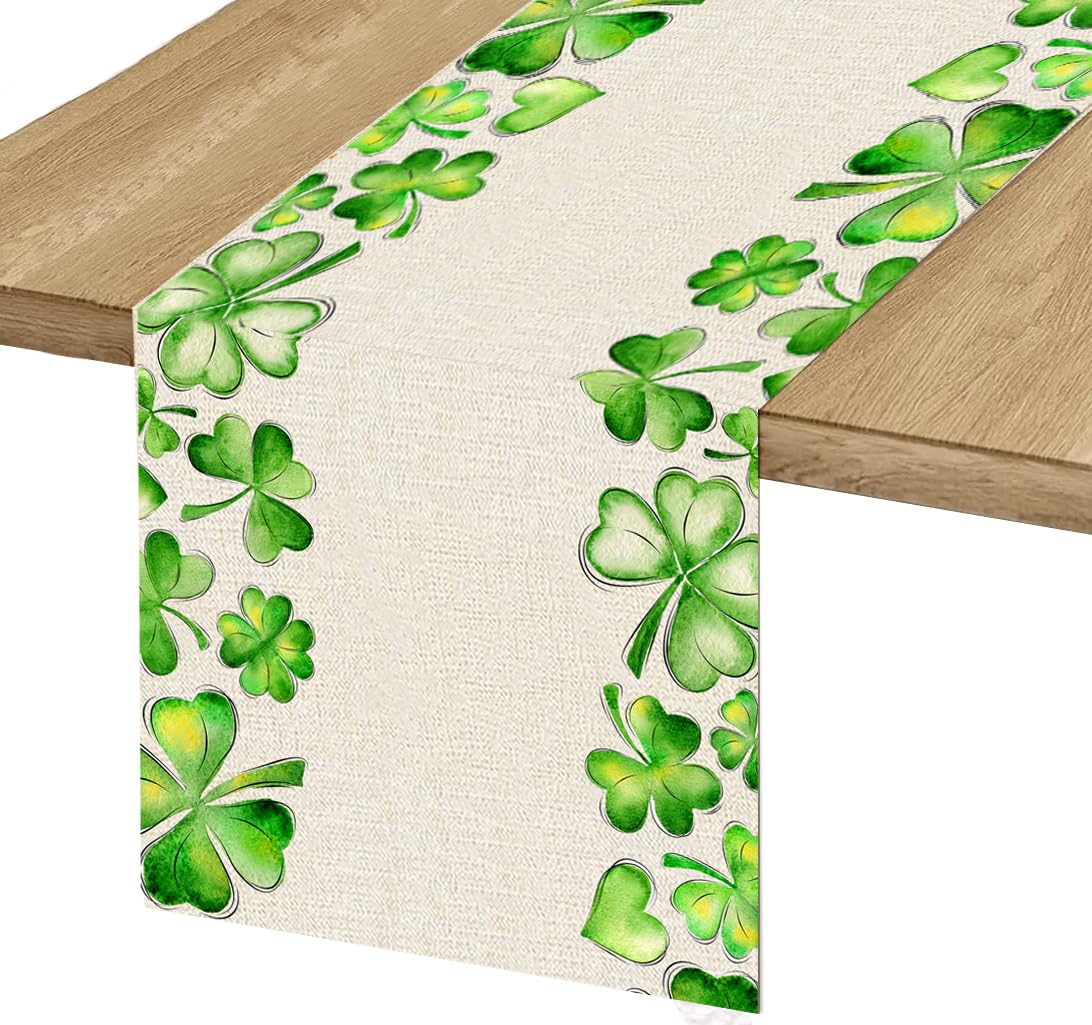 St. Patrick's Day Tischläufer Mit Basset Hound & Kleeblatt – 33x183 Cm, Saisonale Feiertagsdeko Für Küche & Esstisch