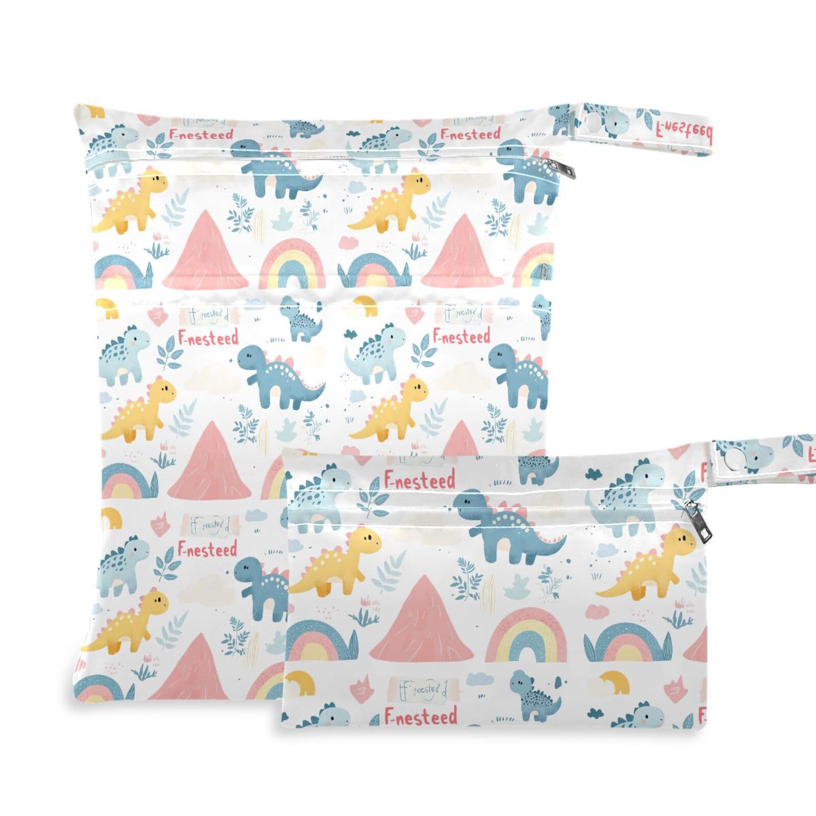 Coikll Wet Dry Bags for Cloth Diaper 2 Pack Waterproof Yoga Gym Bag for Swimsuit Wet Clothes Baby Items-?Cute Dinosaur?