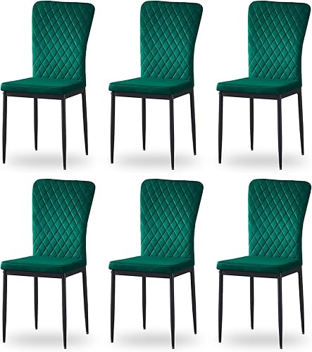 Miniatura 3 de Set of 6 Living Room Chairs Dining Chairs with Velvet, High Back, Metal Frame and Modern Lattice Design for Living Room, Dining Room,Green