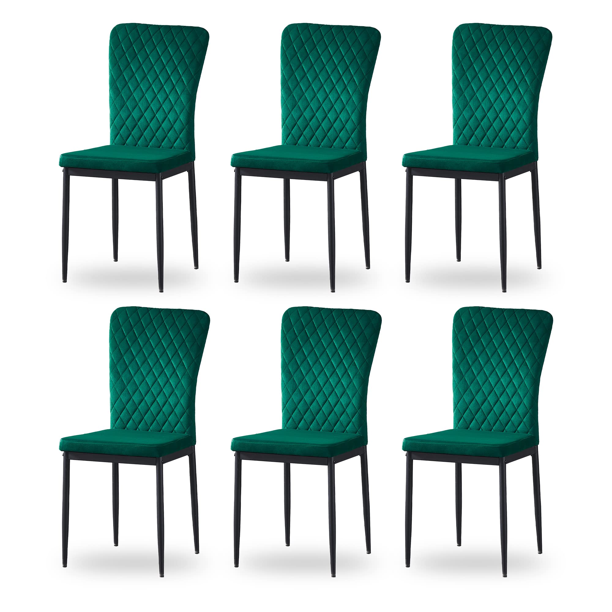 AINPECCA Green Velvet Dining Chairs Set of 6 Armless High Back Upholstered Soft Seat with Black Metal Legs for Dining Room, Kitchen Room (Green,6)