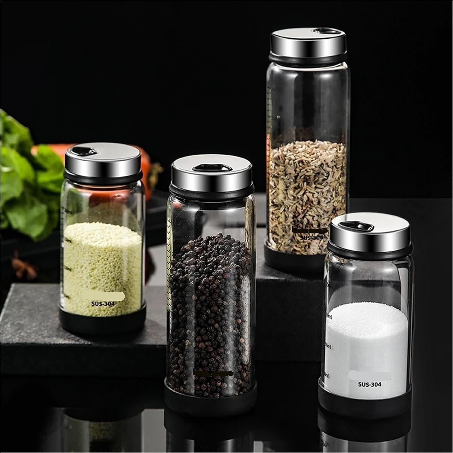 Borosilicate Glass Seasoning Jar with Rotating Spout Transparent Spice Shaker Bottle Kitchen Storage Container for Salt Pepper(Apricot-200ml)