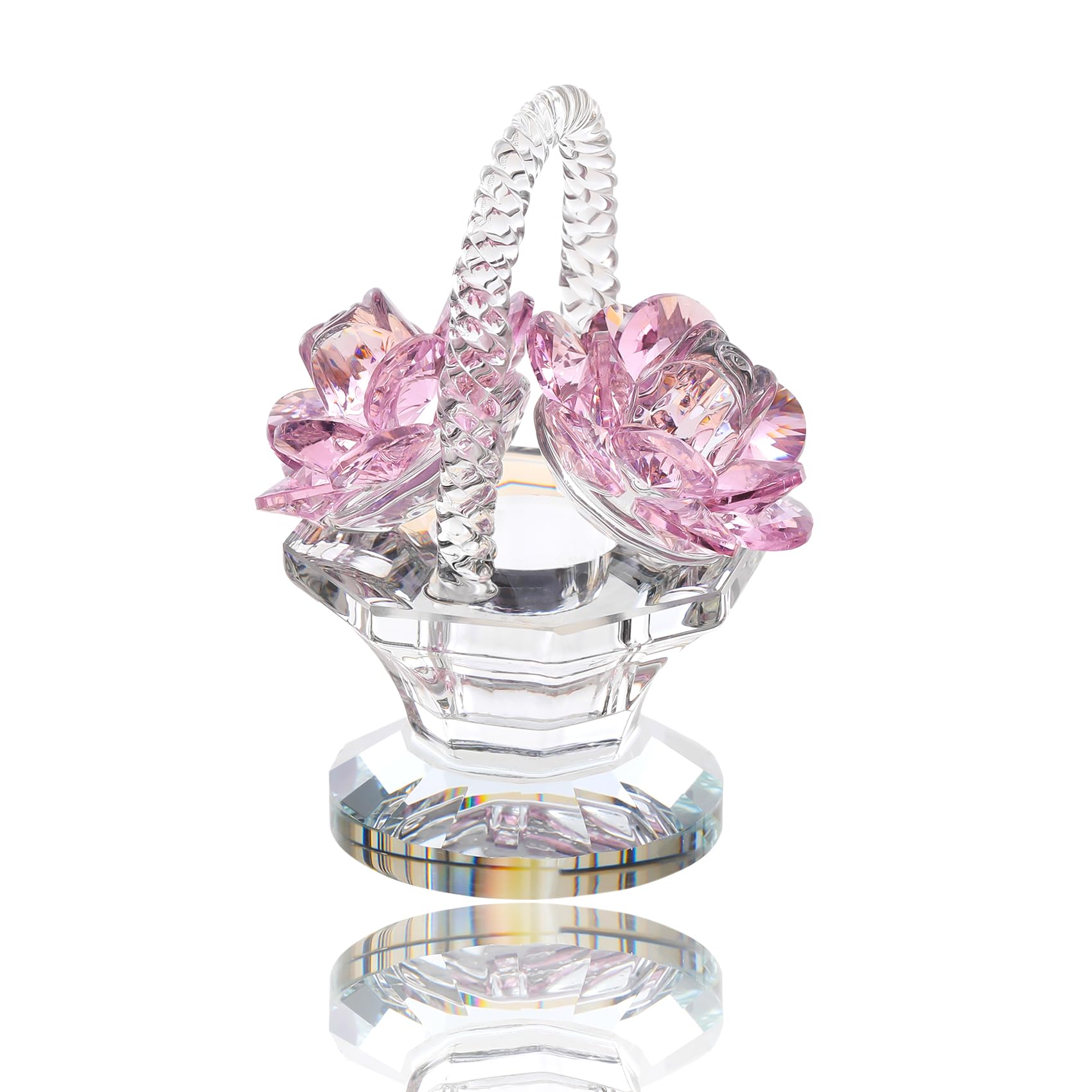 Crystal Rose Glass Flower Figurine With Vase Elegant Spring Bouquet Home Decor