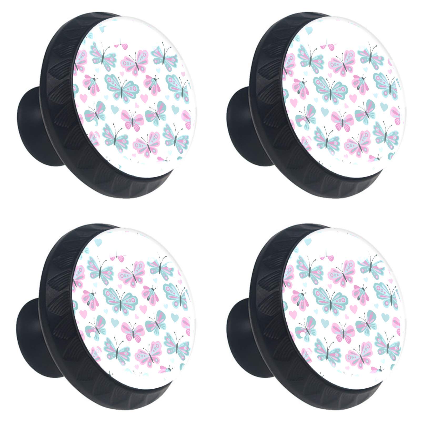 Bouton de placard en verre haut de gamme motif papillon rose et vert 30 mm de diamètre