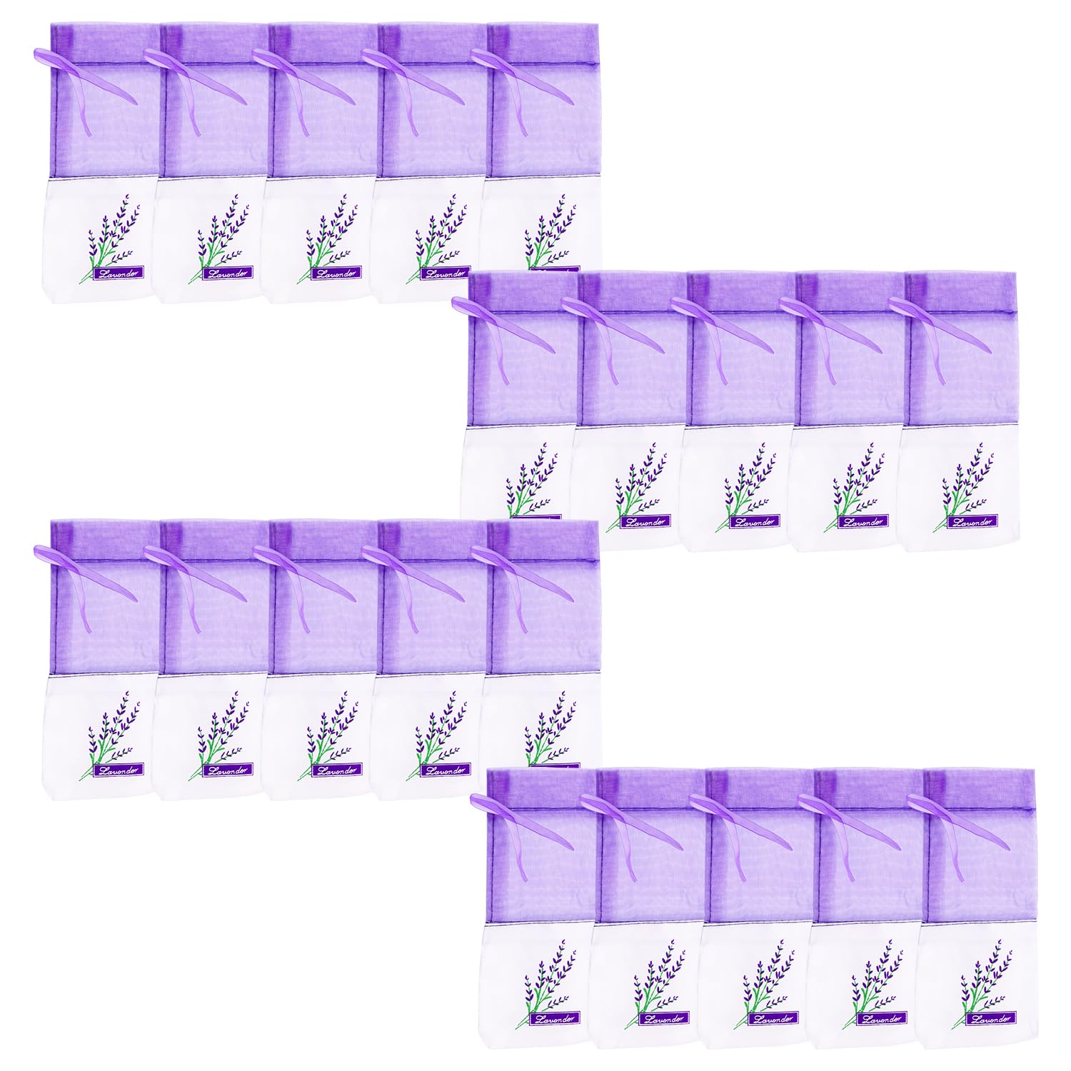 Luckious Lavender 20Pcs Refillable Organza Sachets With Drawstring Ribbon, Empty Floral Bags For Drawers And Wardrobes