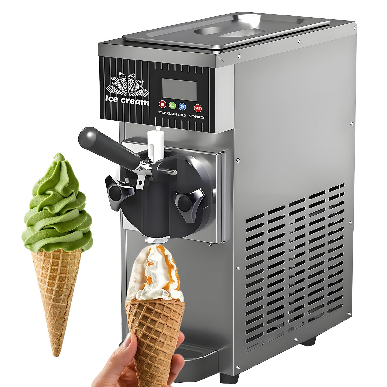 BANGBANGJI Countertop Single Flavor Soft Serve Ice Cream Machine, Commercial Soft Serve Ice Cream Maker, 3.5L Hopper, 4.5-8kg/H Yield, with LED Panel Auto Clean for Restaurant Snack Bars Metallic