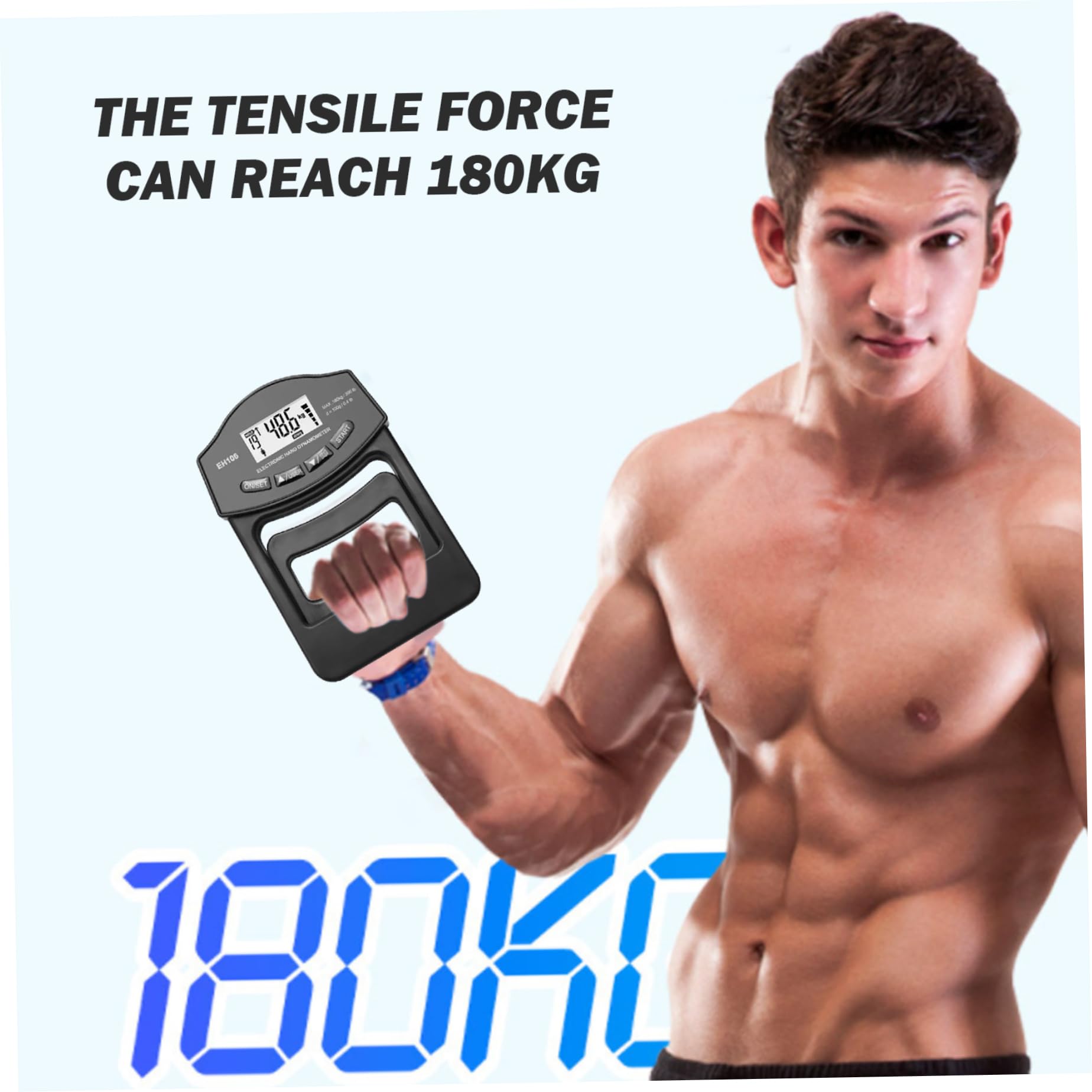 Grip Strength Tester, 180kg / 396lb Grip Dynamomètre à main - Contrôle du dispositif de mesure numérique de la poignée numérique Power, Testeur de poignée USB / pip à batterie pour sport, école, mais