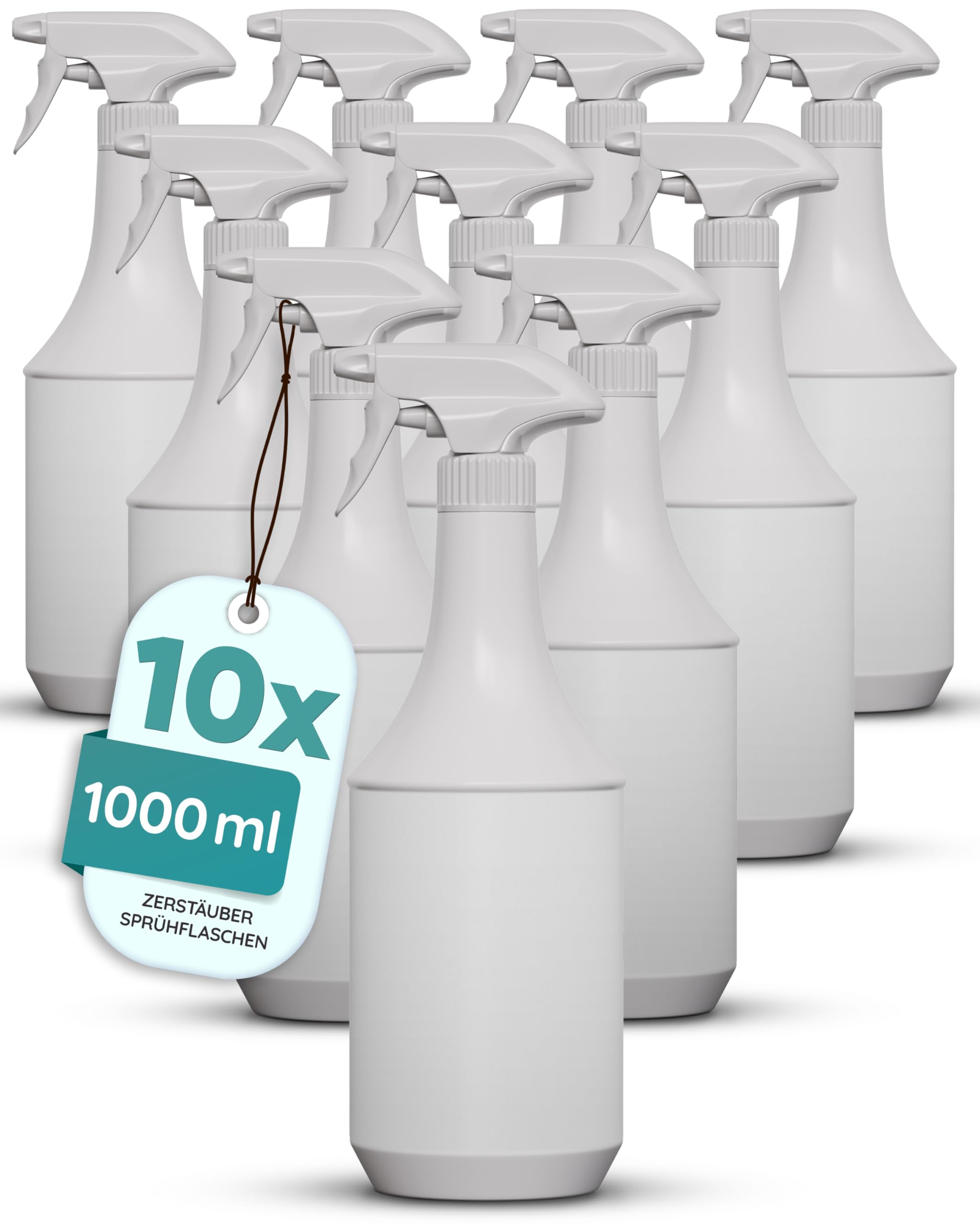 10x 1L Sprühflaschen mit Zerstäuber – Nachfüllbare Mehrweg-Sprühflaschen für Reinigung, Garten, Haushalt – 1000 ml Sprühbehälter im Vorratspack
