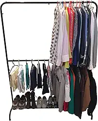 Arara Dupla Para Roupas Com Sapateira - 100% Aço - Suporta 180 Cabides (Preto)