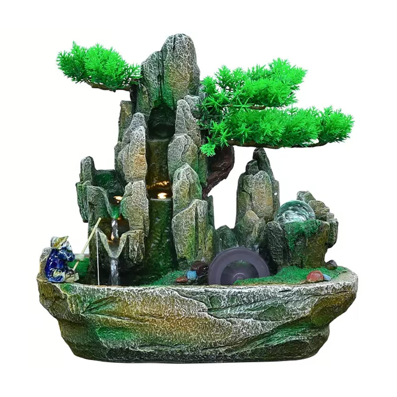 Easy Install Indoor Fountain Tabletop Natural Waterfall Fake Tree Creative Simulation Resin Rockery for Office Home Desk Decoration(Small)