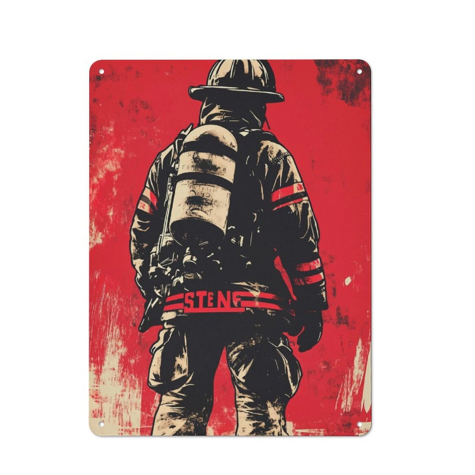 Junmoney Firefighter Silhouette Metal Wall Sign 40X30cm Featuring For Workshop Wall, For Makers And Diy Enthusiasts