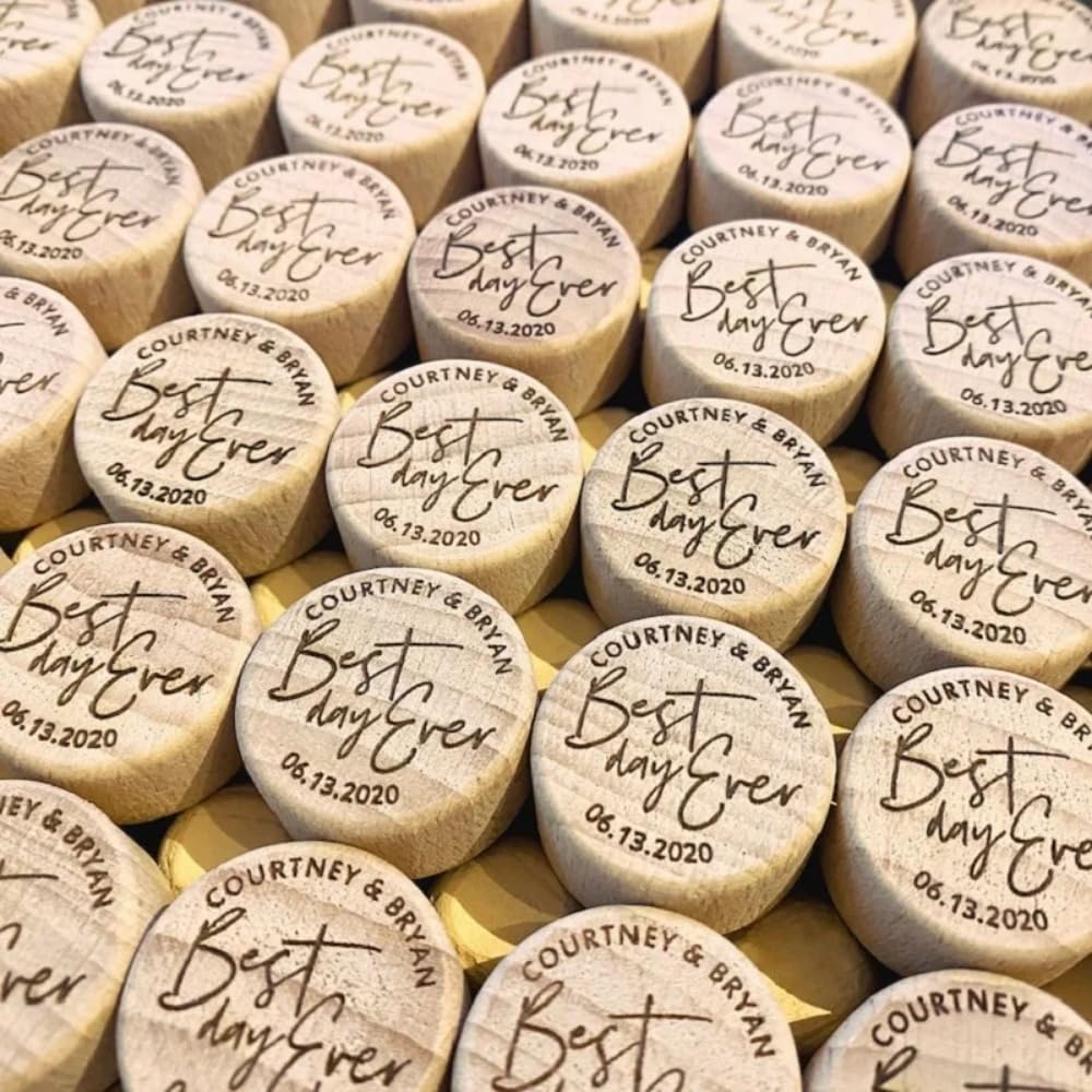 Tapones de vino personalizados para bodas, regalos de boda, tapones de botella de vino, regalos de novia, despedida de soltera, tapón de corcho personalizado (100 unidades, 2,8 x 3 x 1,8 cm)