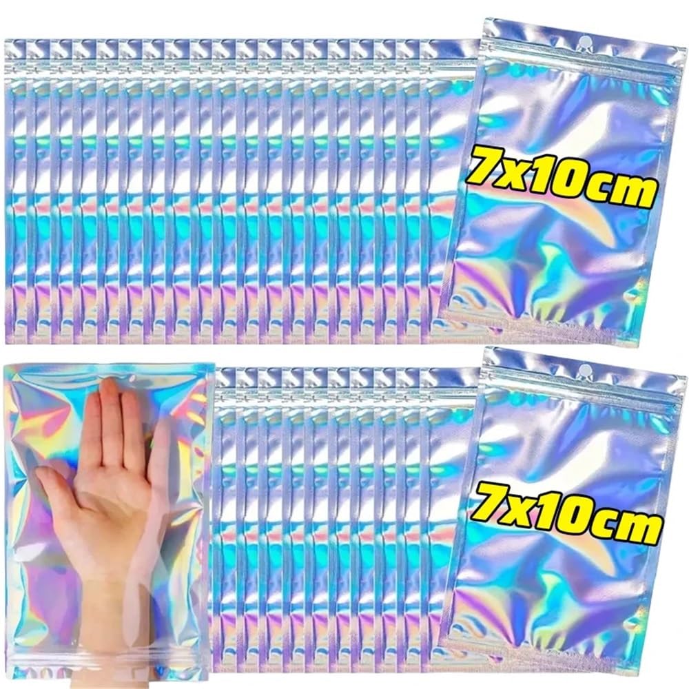 10/100PCS Holographic Sealing Bags – Resealable Plastic Pouch for Candy, Food, Jewelry, present Packaging & Kitchen Storage