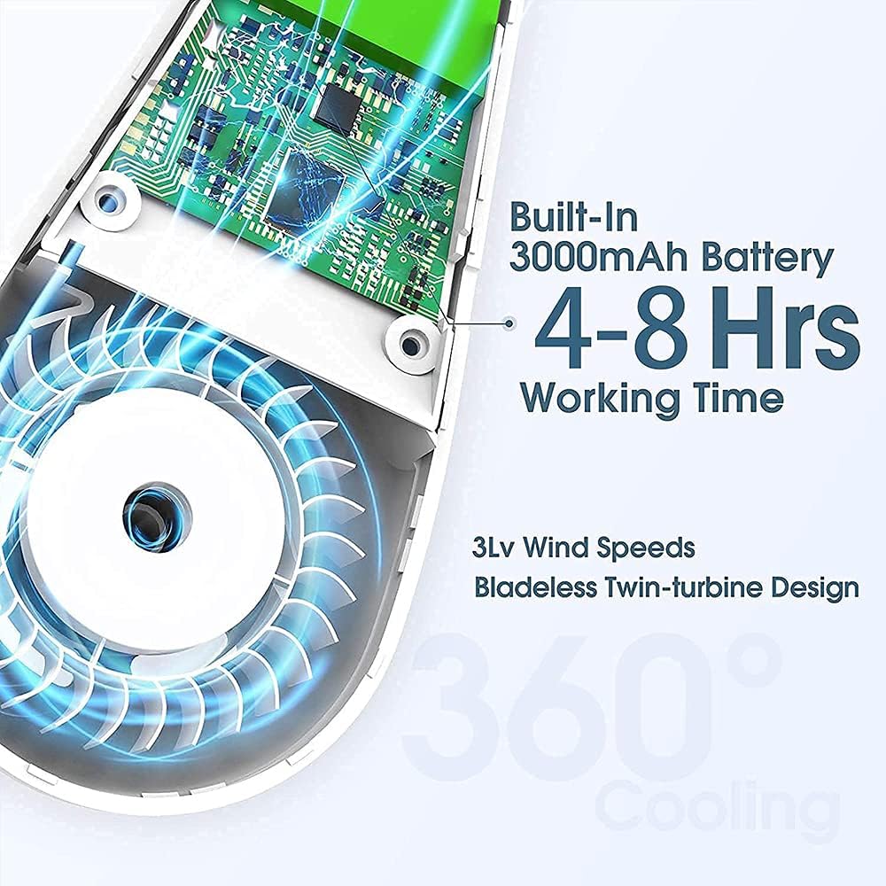Bladeless Neck Fan, 360 Degree Wind Around The Soft Neck Protection Portable Neck Fan 3000 mAh USB Rechargeable, Suitable For Couples, Colleagues, Friends, Children, Customers, Classmates (White) : Home & Kitchen